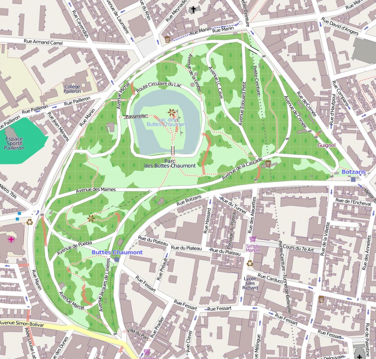 מפה של Parc des Buttes-Chaumont