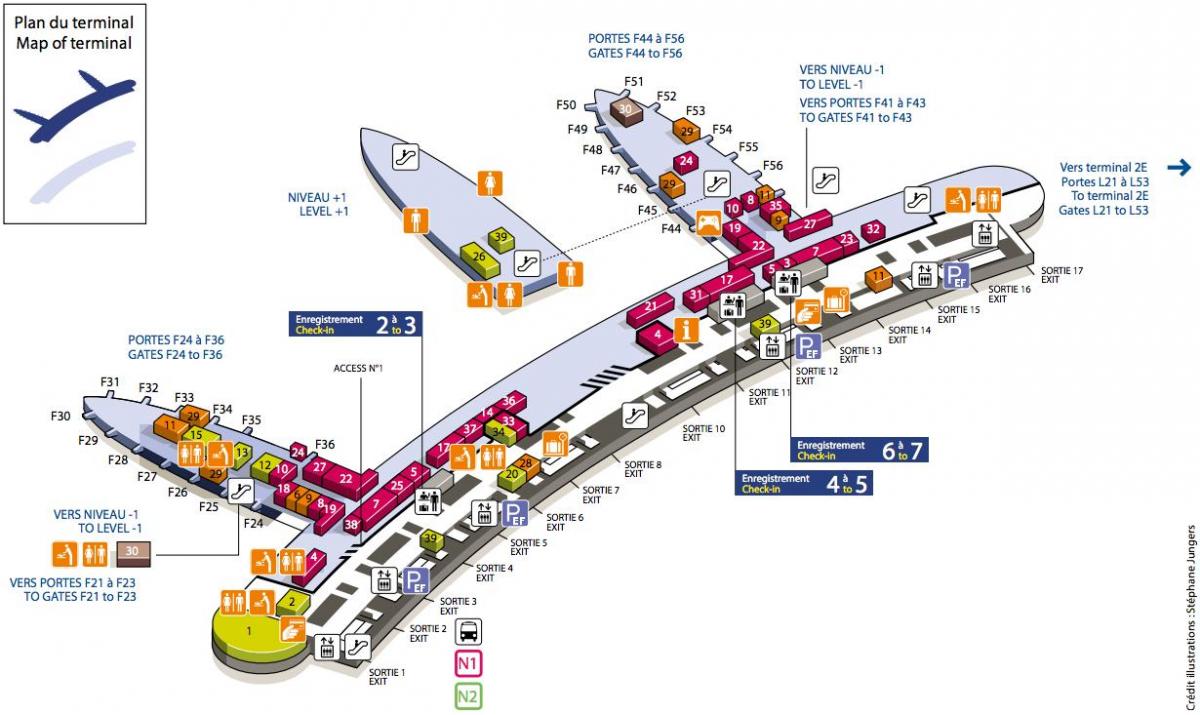 מפה של CDG airport terminal 2F