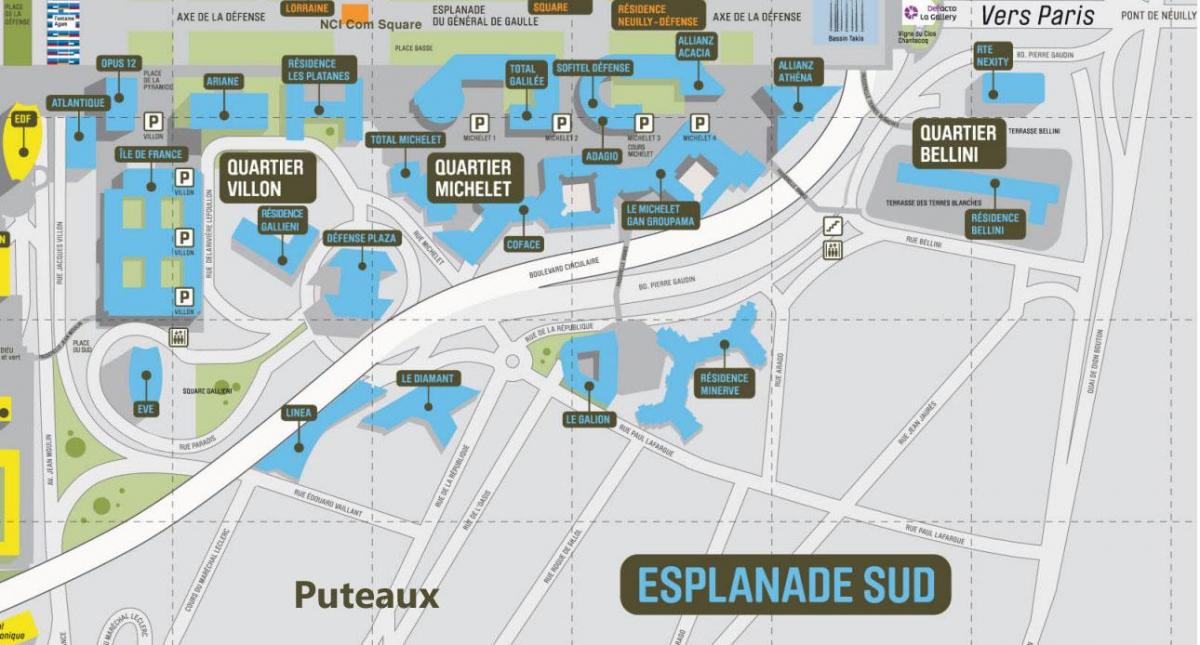 מפה של La Défense בדרום הטיילת