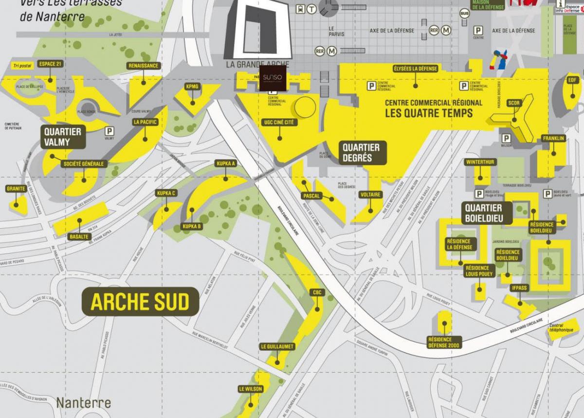 מפה של La Défense דרום Arche