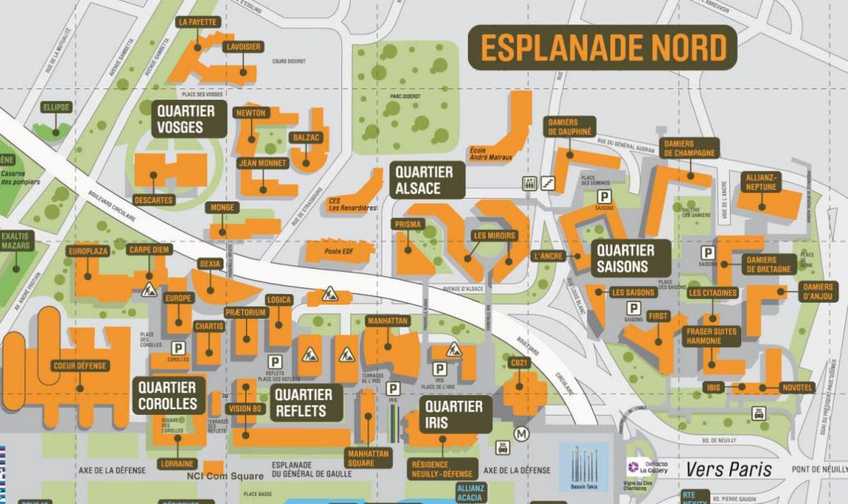 מפה של La Défense צפון הטיילת