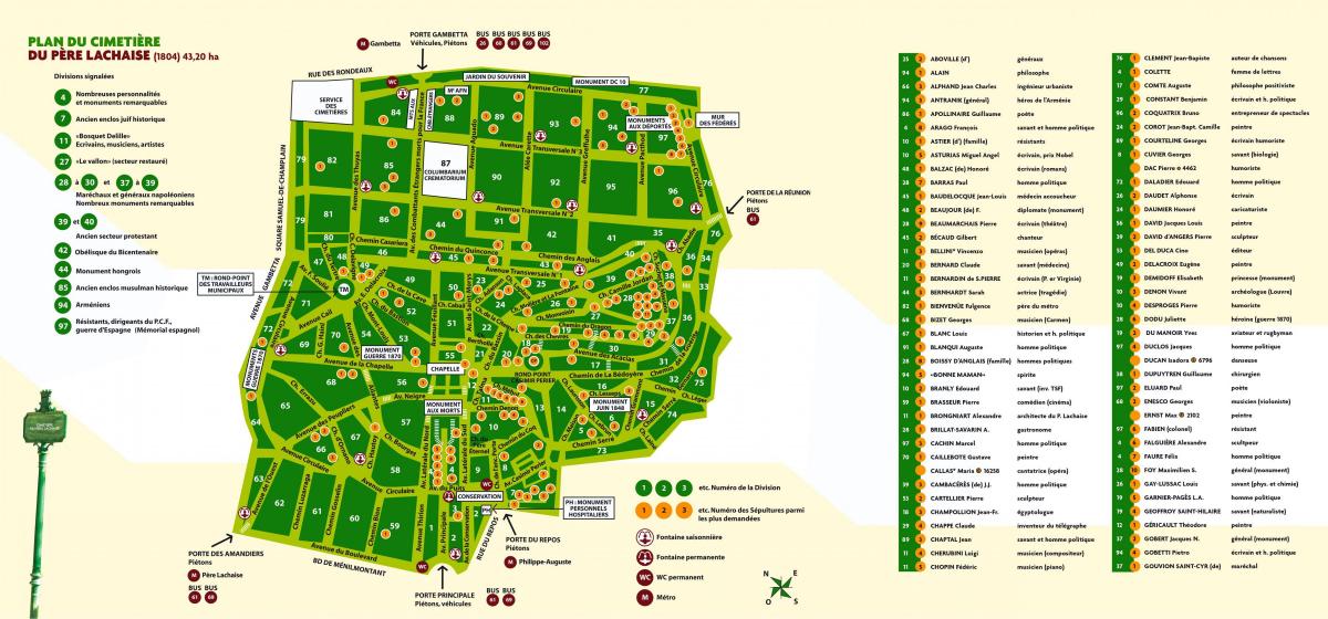 מפה של אב-Lachaise Cemetery