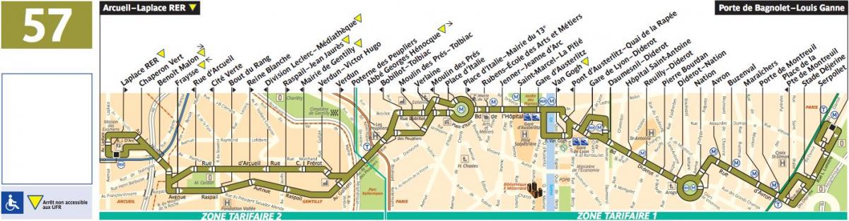 מפה של האוטובוס פריז קו 57