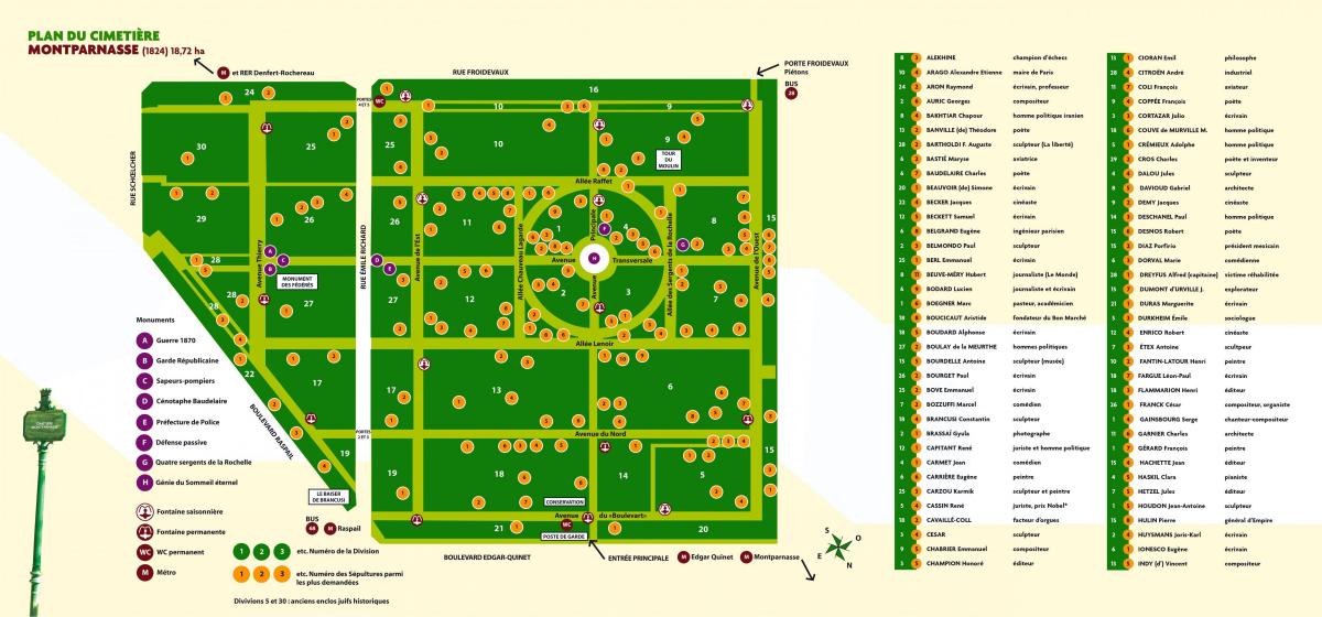 המפה של בית הקברות מונפרנאס