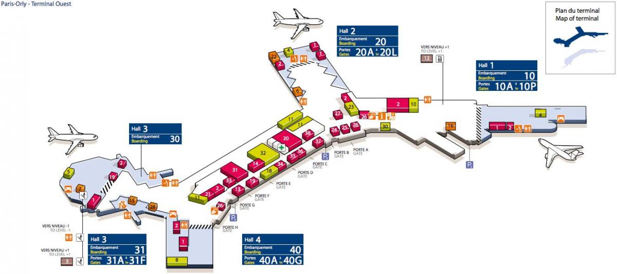 מפת מערב נמל התעופה אורלי-פריז