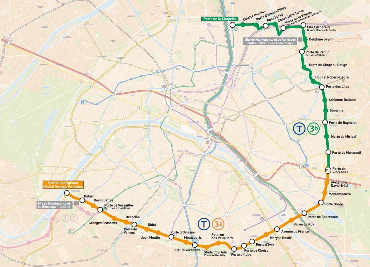מפה של פריז Tramways